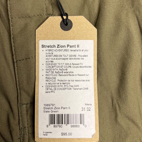 Prana Stretch Zion Pants II Regular Slate Green Men’s 31X32, 31X30 NWT - Picture 3 of 10